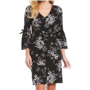 NWT Nordstrom Black Floral Bell Sleeve Midi Dress